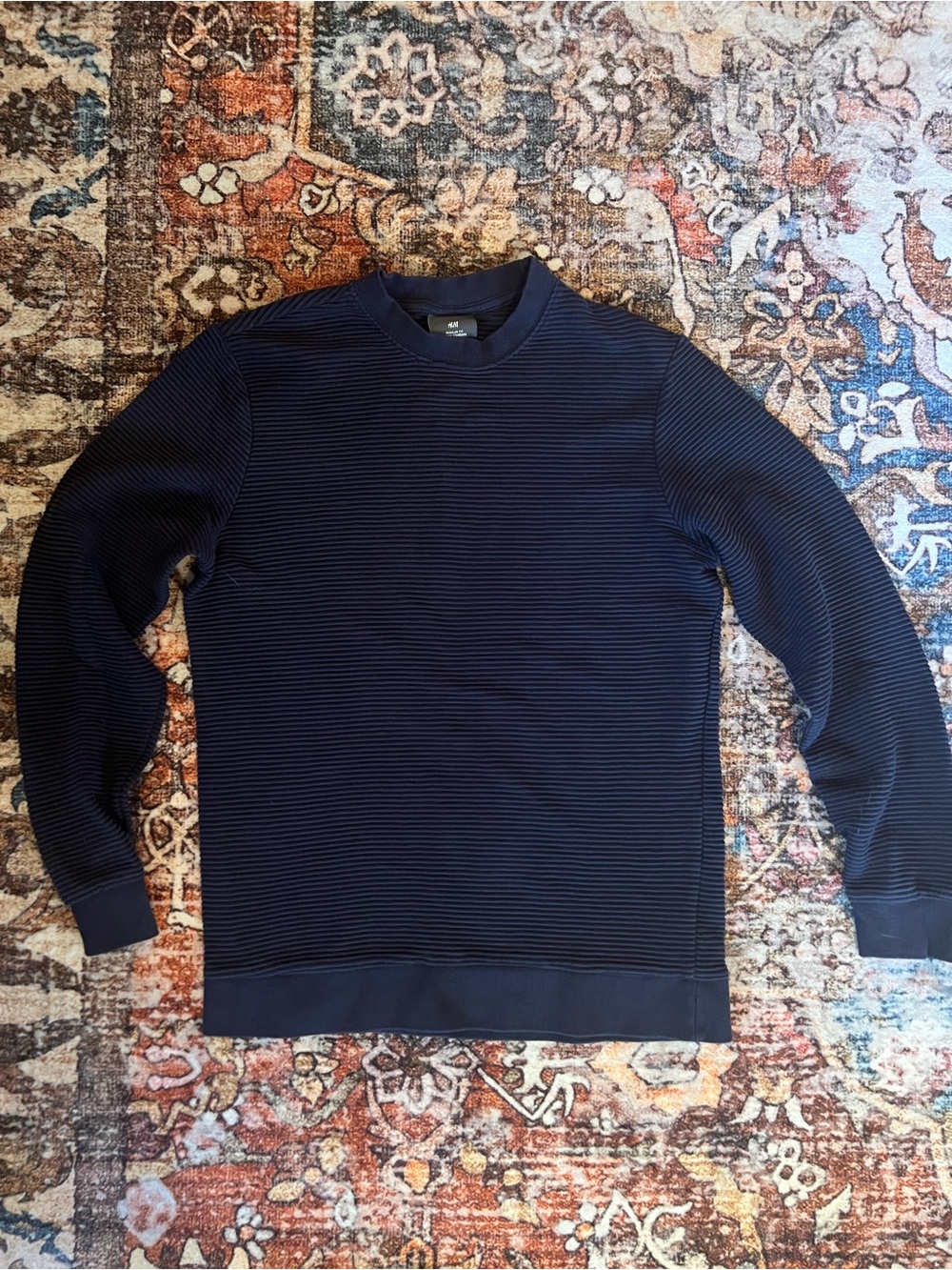 H&M Men's Navy Ribbed Crewneck Sweater